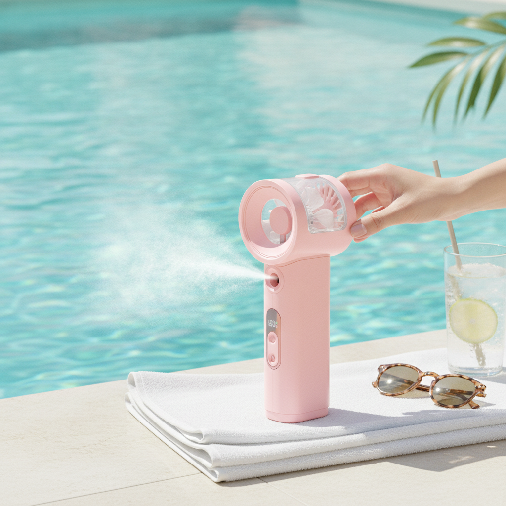 Frosti nevelventilator roze - lifestyle zwembad